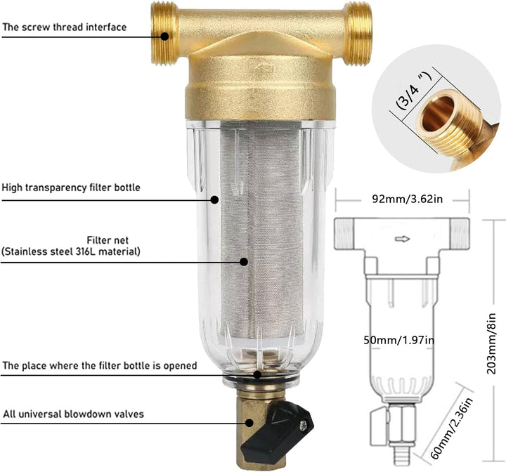 Ausspülbarer Feinfilter, vorfilter, Wasserhahn Wasserfilter Wasser, Vorfilter Sedimentfilter, Spin D