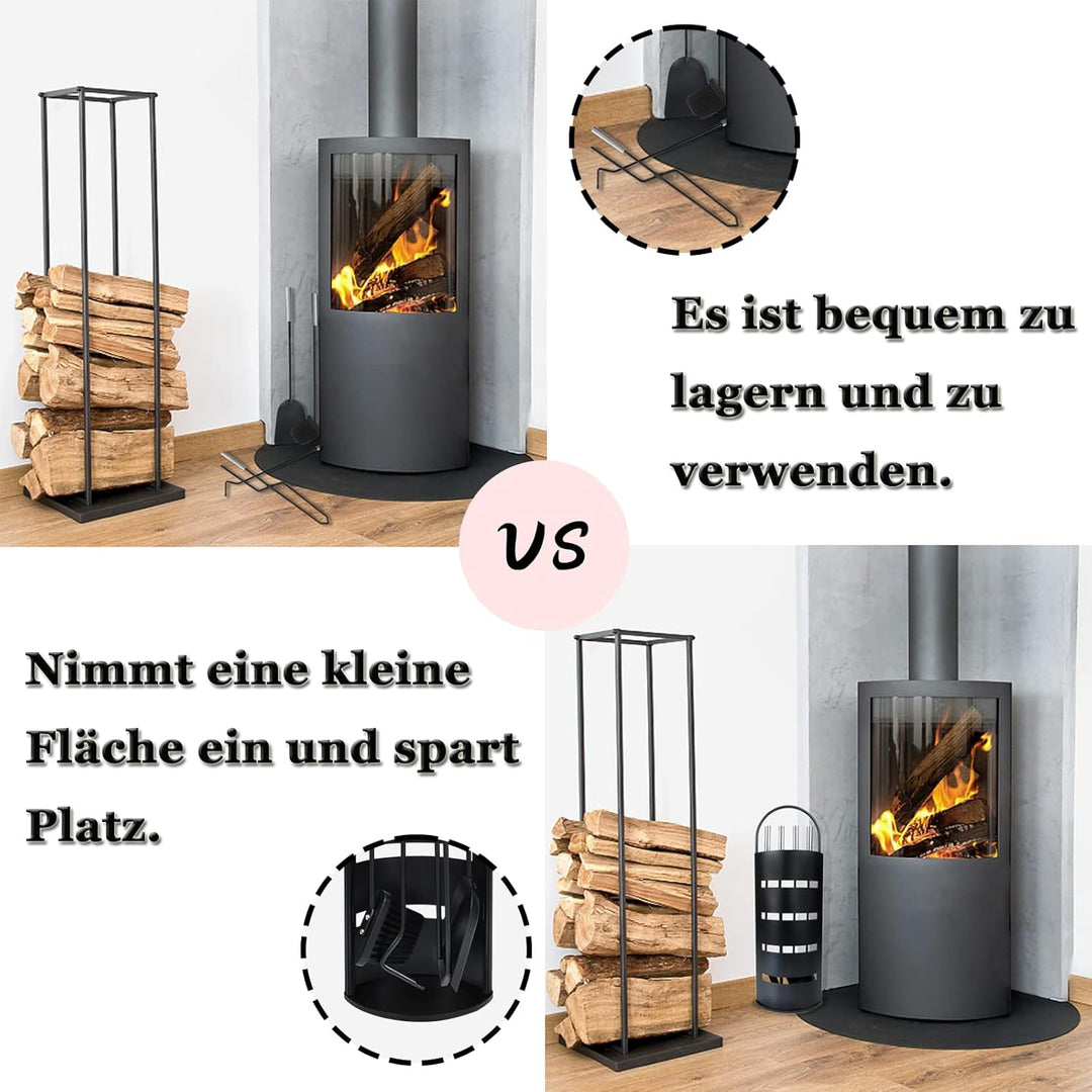 Yznahre Edelstahl Kaminbesteck Set 5 TLG, Modern Kamingarnitur Kaminwerkzeug mit Ständer, Besen, Zan