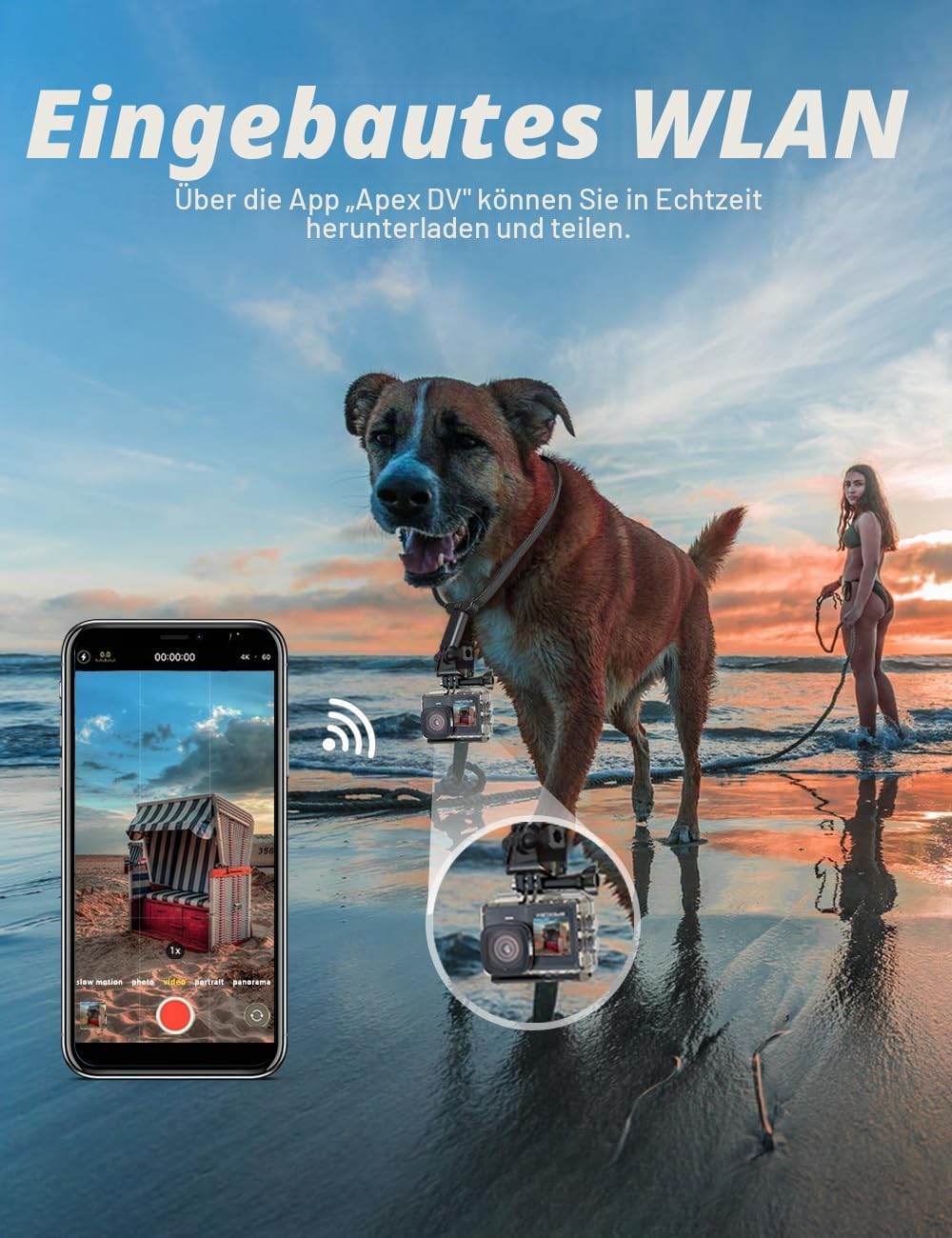 Apexcam X80Pro mit 128G Karte Action Cam 4K60FPS 48MP mit Doppelbildschirme EIS Stabilisierung WiFi
