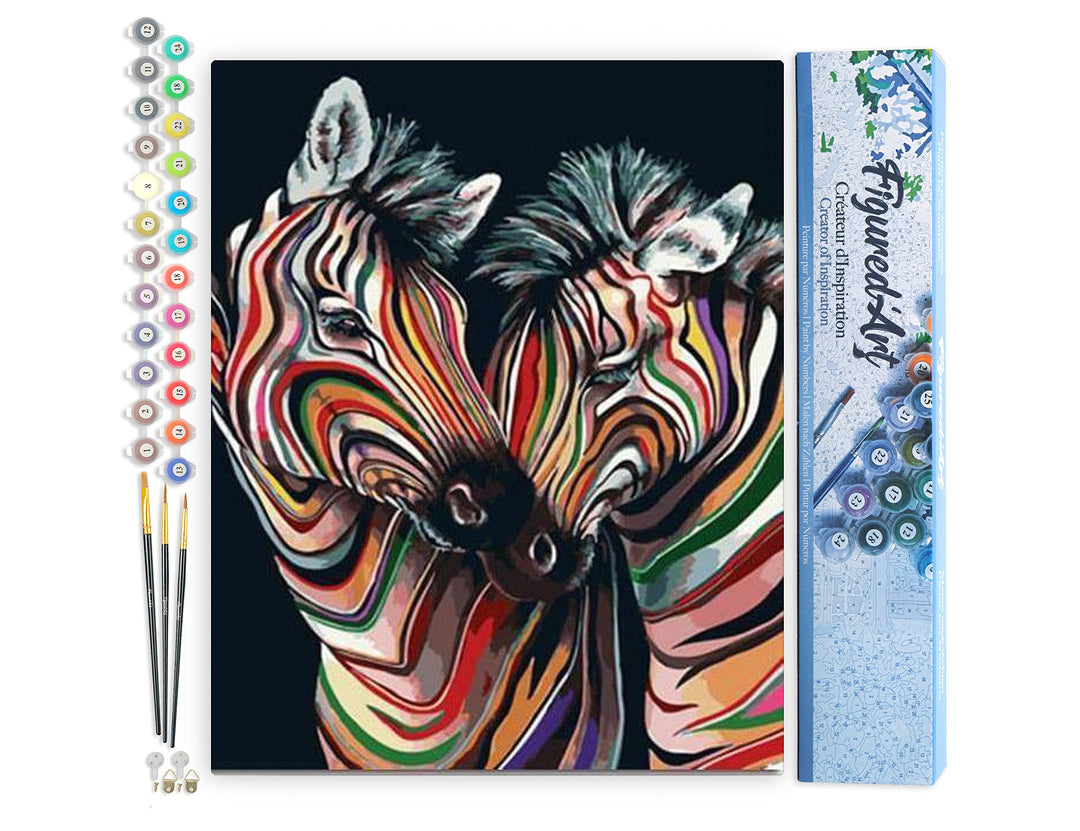 Figured'Art Malen Nach Zahlen Erwachsene Buntes Zebrapaar - Paint by Numbers Basteln DIY Bastelset 4