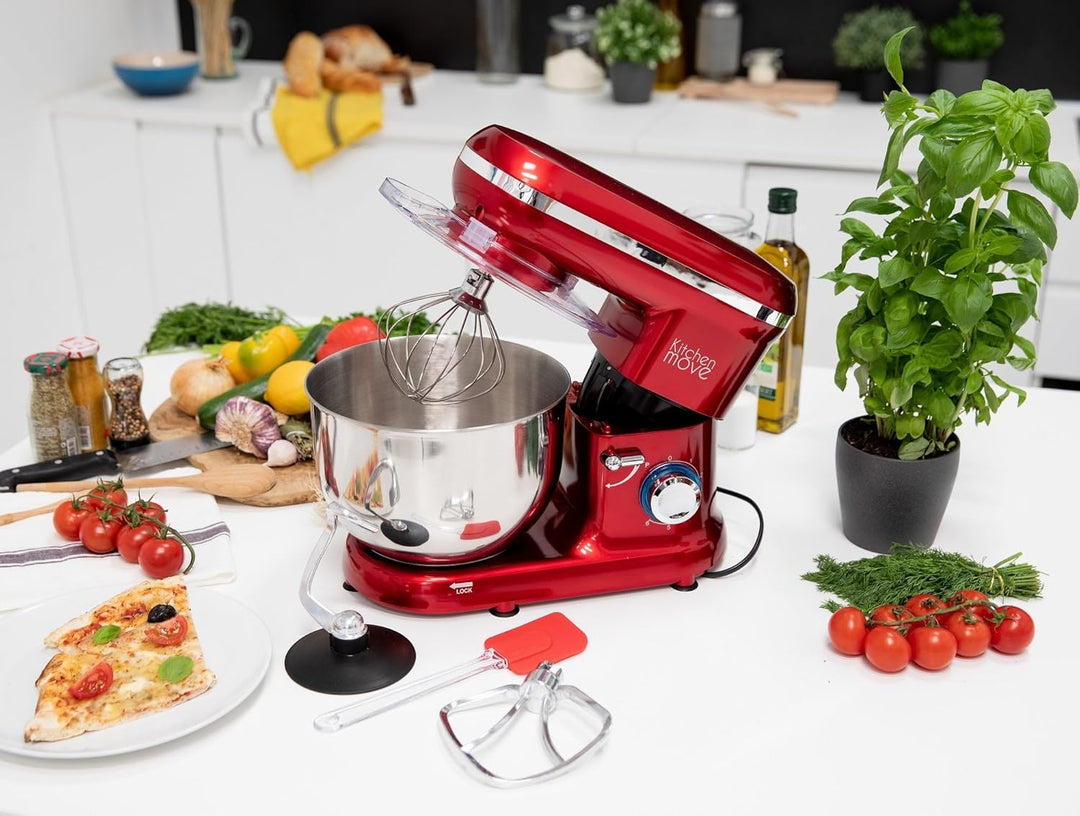 KITCHEN MOVE BAT-1519 Dallas Multifunktions-Küchenmaschine, 1500 W, 5,5 l, Rot, Stahl, mit Handrühre
