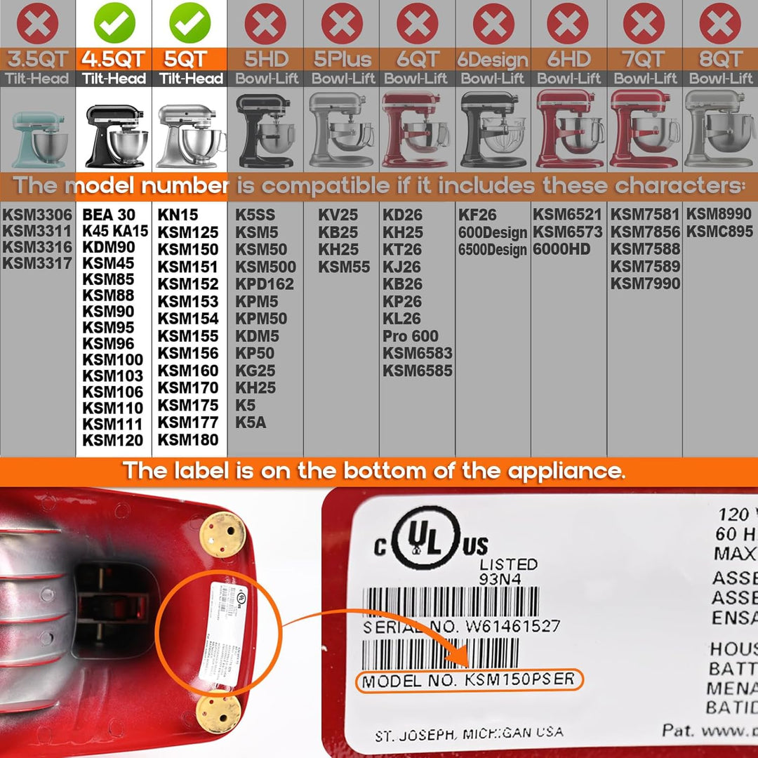 Edelstahl Teighaken für Kitchen Aid 4,5-5 Quart Tilt Head Standmixer, kompatibel mit Kitchen Aid Zub