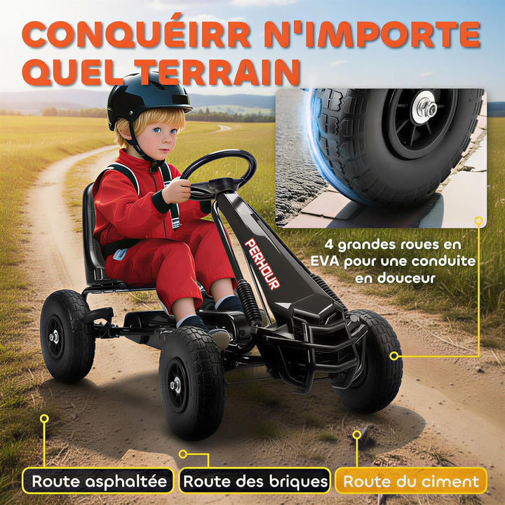 AIYAPLAY Go-Kart Gokart mit Pedalen für Kinder, verstellbarer Sitz, EVA-Reifen, Schwarz | Manuelle K