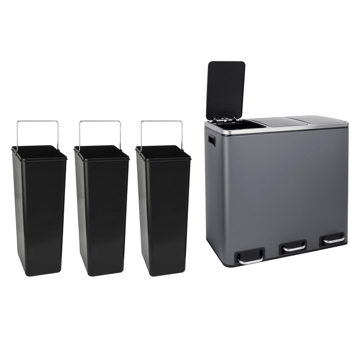 SVITA TM3X18 Mülleimer Papierkorb 54L Treteimer Abfalleimer Recycling pulverbeschichteter Stahl