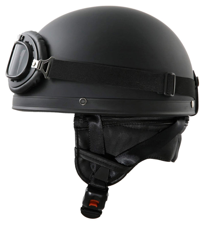Oldtimer Motorradhelm mit Brille Grösse: XS 53/54cm, Schwarz matt XS 53/54cm Schwarz matt, XS 53/54c