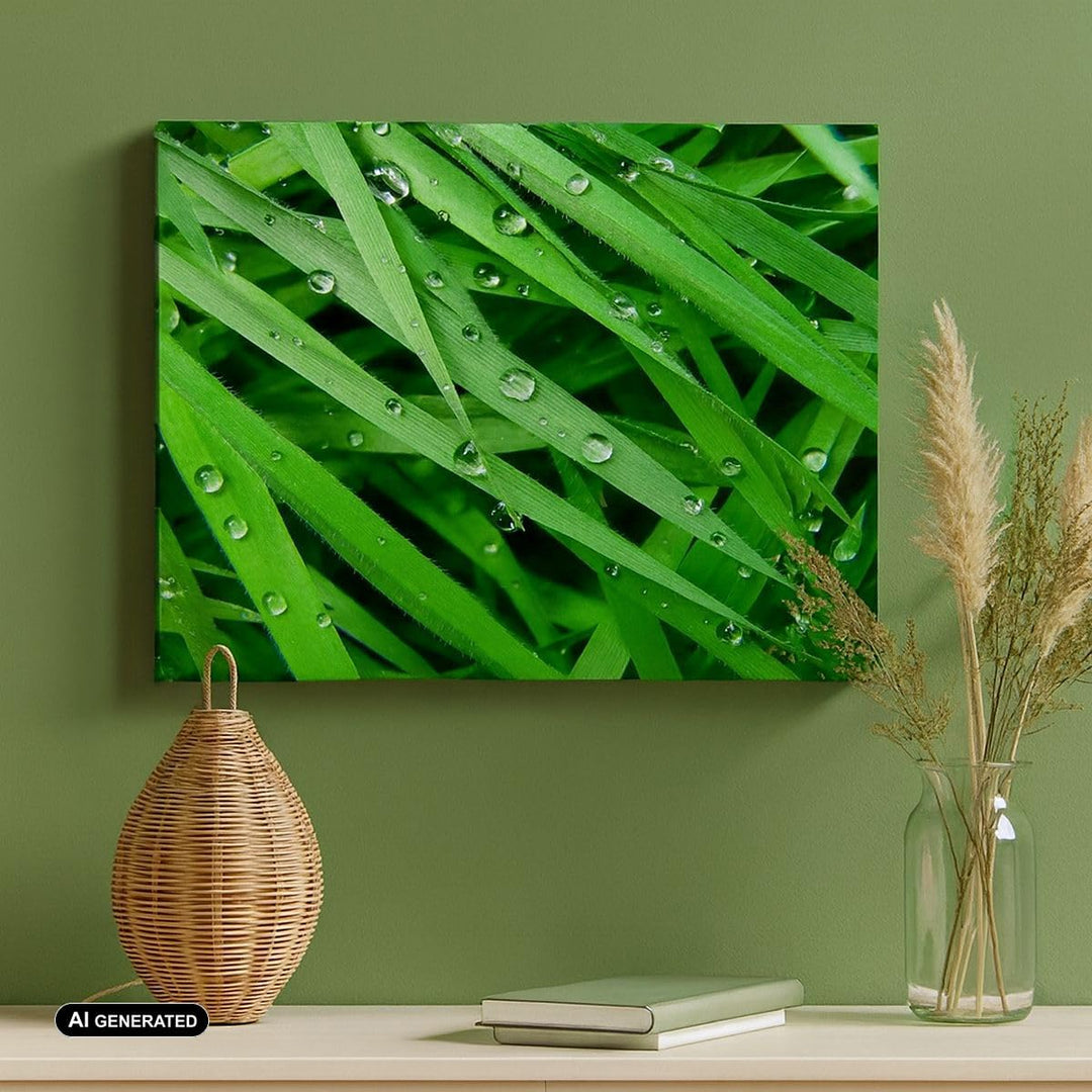 Bilder auf Leinwand Natur Gras Wasser Tropfen Leinwandbild 70x50cm Wandbilder Dekoration Wohnzimmer