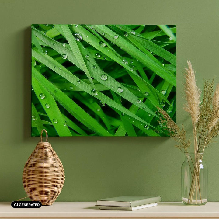Bilder auf Leinwand Natur Gras Wasser Tropfen Leinwandbild 70x50cm Wandbilder Dekoration Wohnzimmer