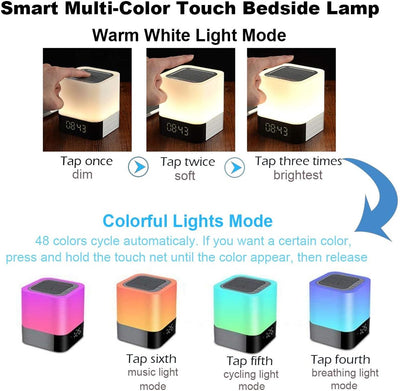 Bluetooth Lautsprecher mit Licht Nachttischlampe Touch Dimmbar Wecker Nachtlicht RGB Farbwechsel LED