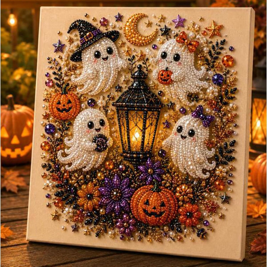 Halloween Perlenkunst Kreativset - 3D Geisterbild | Diamantmalerei | Sauberes Basteln Ohne Kleber -