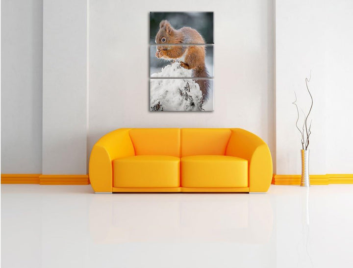 Pixxprint Kleines Eichhörnchen im Winter 3-Teiler Leinwandbild 120x80 Bild auf Leinwand