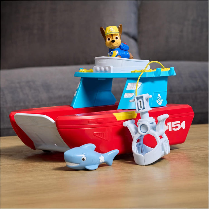 AW Patrol – Sea Patroller Rettungsboot mit Chase Figur und Hai, ca. 23 cm, 2 Einsatzmodi Wasser & La