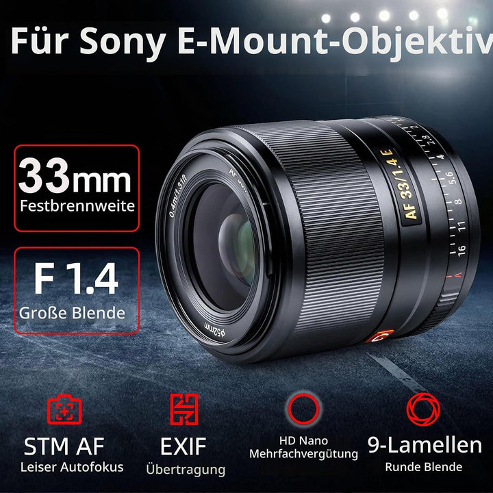 VILTROX 33mm f/1.4 F1.4 Autofokus APS-C Grosse Öffnung Prime Objektiv Kompatibel mit Sony E-Mount Ka