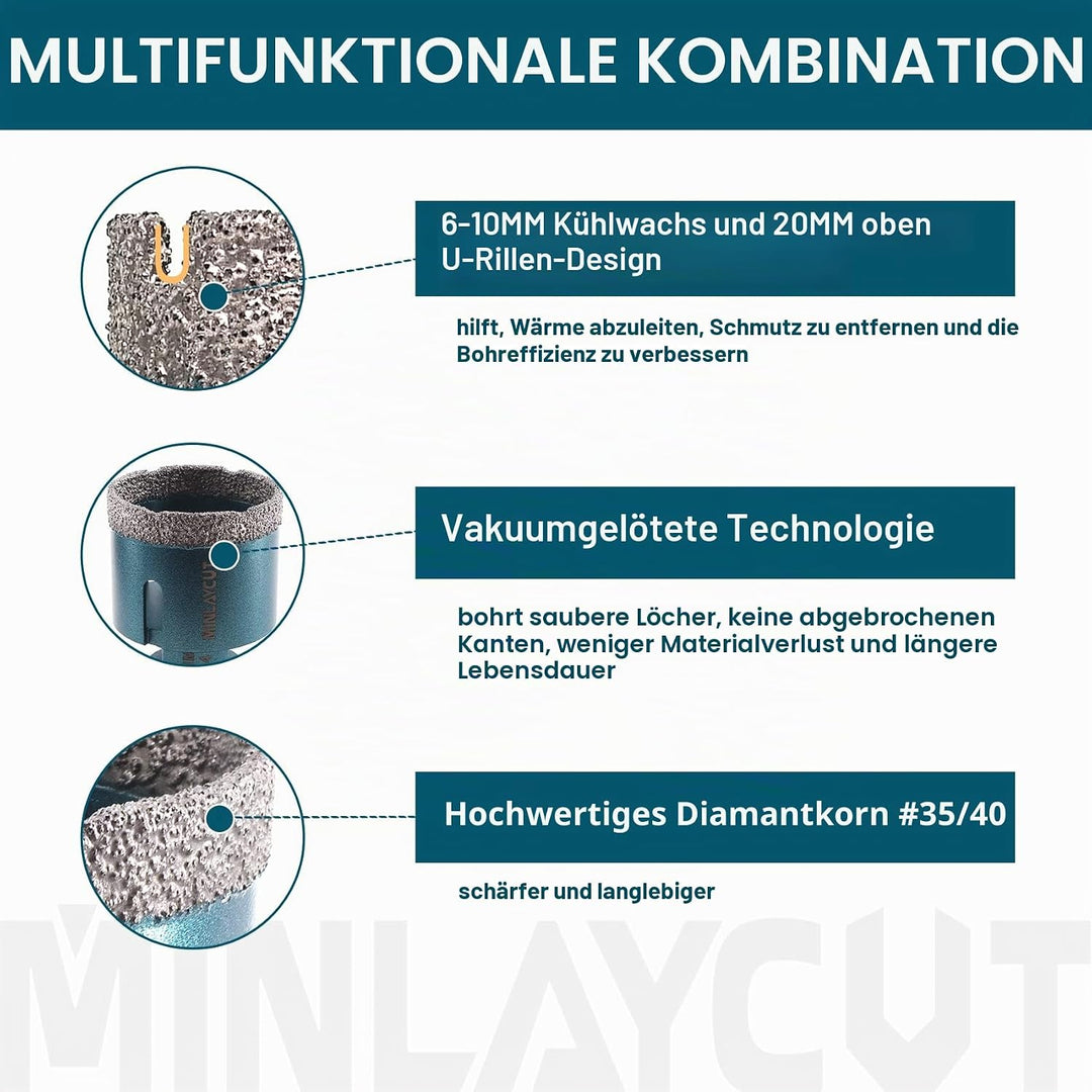 MINLAYCUT Diamant Fliesenbohrer 100mm M14 Diamant Lochsäge Fliesen für Porzellan Fliese Keramik Gran