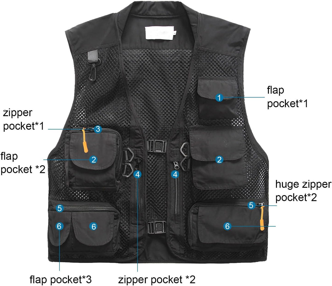 Freiesoldaten Herren Multi Pocket Weste Draussen Angeln Camping Mantel Atmungsaktives Netz Lässige W