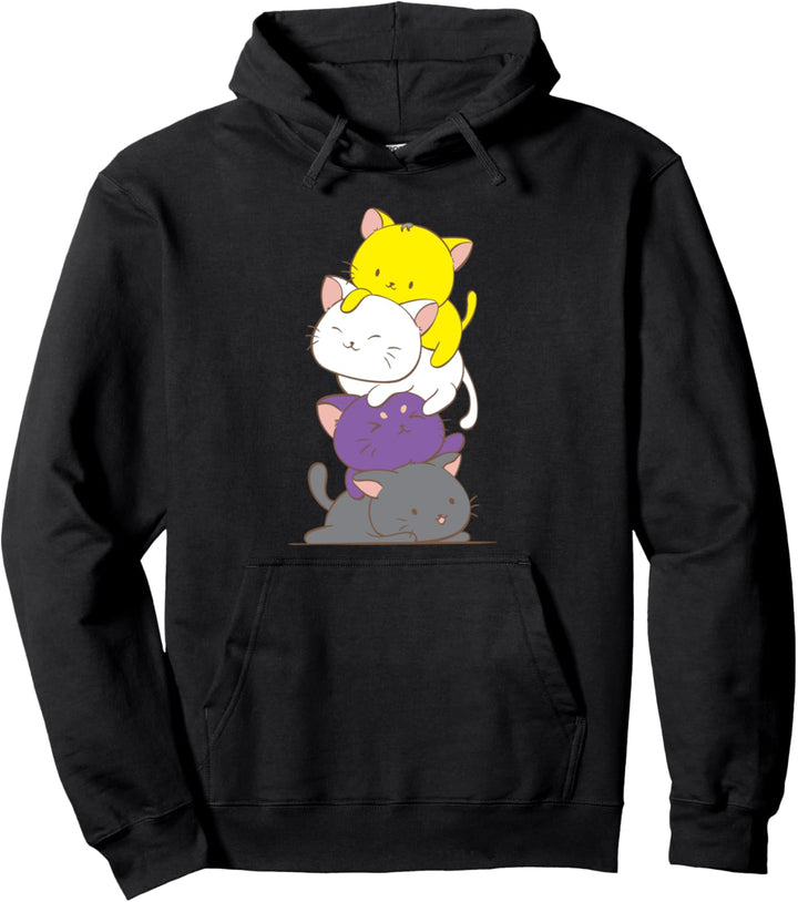Nicht Binäre Pride-Flagge Niedliche Katze Anime Kunst Kawaii Kleidung Pullover Hoodie