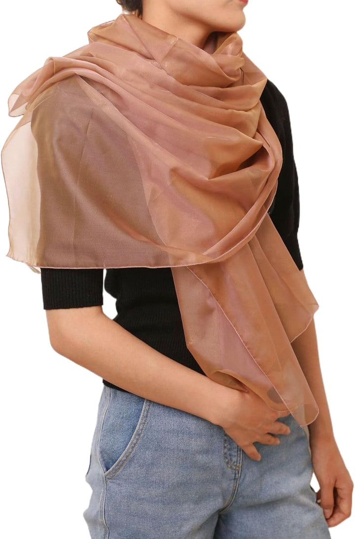 Prettystern Damen Unifarbe Seidentaft 100% Chiffon Seide festlich Stola Schultertuch Schal für Abend