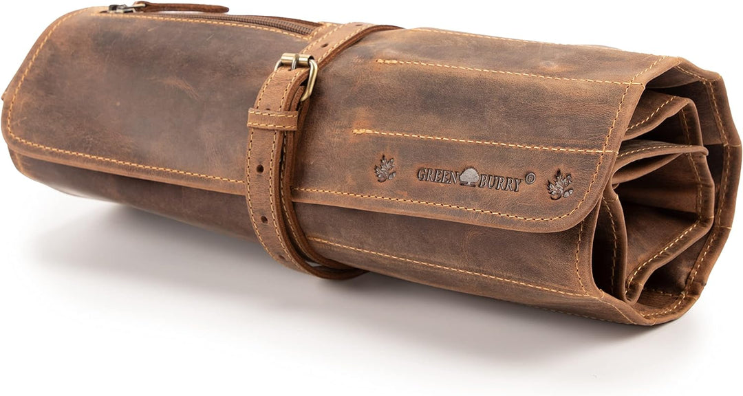 Darcis Werkzeugrolle in Braun - Aus echtem Rindsleder - Werkzeug Rolltasche mit 13 Fächern, 3 Knopft