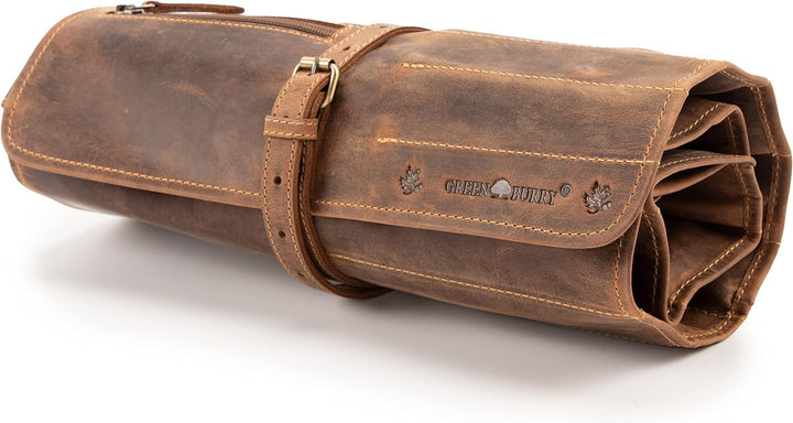 Darcis Werkzeugrolle in Braun - Aus echtem Rindsleder - Werkzeug Rolltasche mit 13 Fächern, 3 Knopft