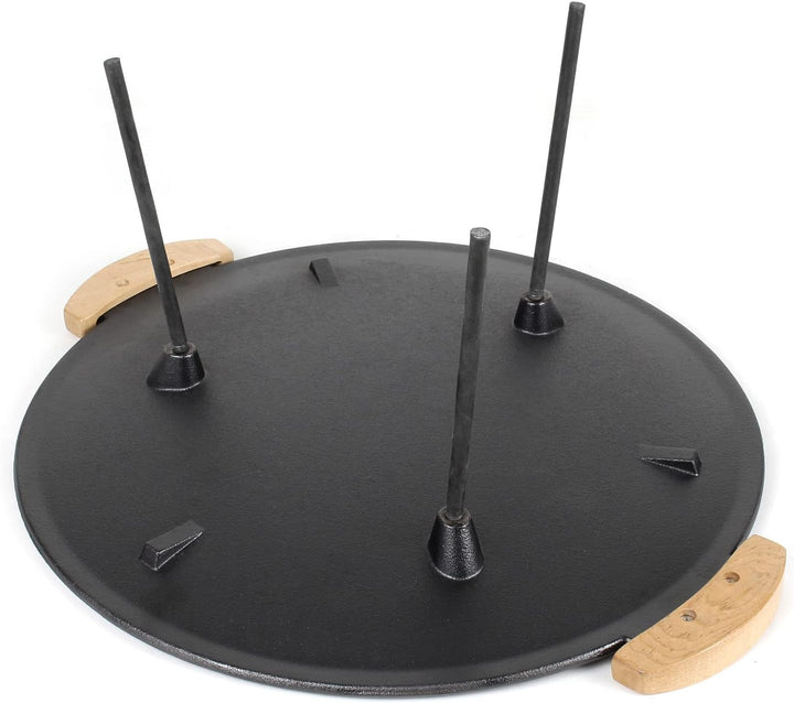 Dutch Oven Grillplatte mit Holzgriffen rund Ø44cm Gusseisen, Grillaufsatz mit 2 Sets Beine 20cm+32cm