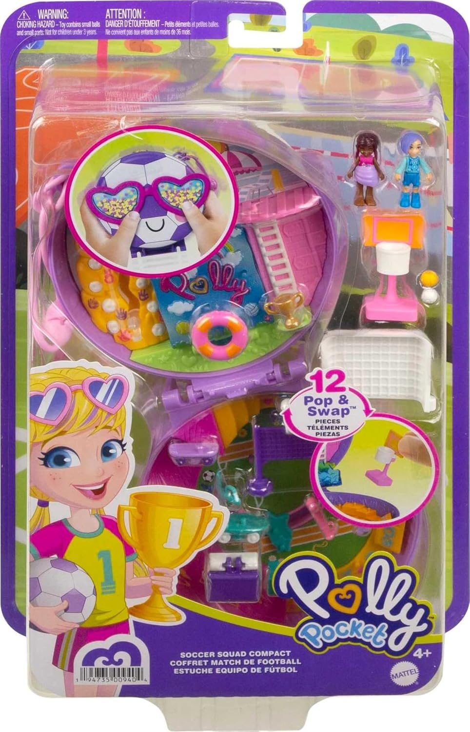 Polly Pocket HCG14 - Fussballmannschaft, Sportthema mit Micro Bella & Freundespuppen, 5 Überraschung