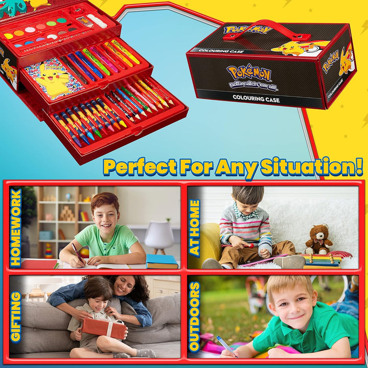 Pokemon Malkoffer Kinder Bastelset Malen Set mit Wasserfarben Filzstifte Buntstifte Wachsmalstifte P