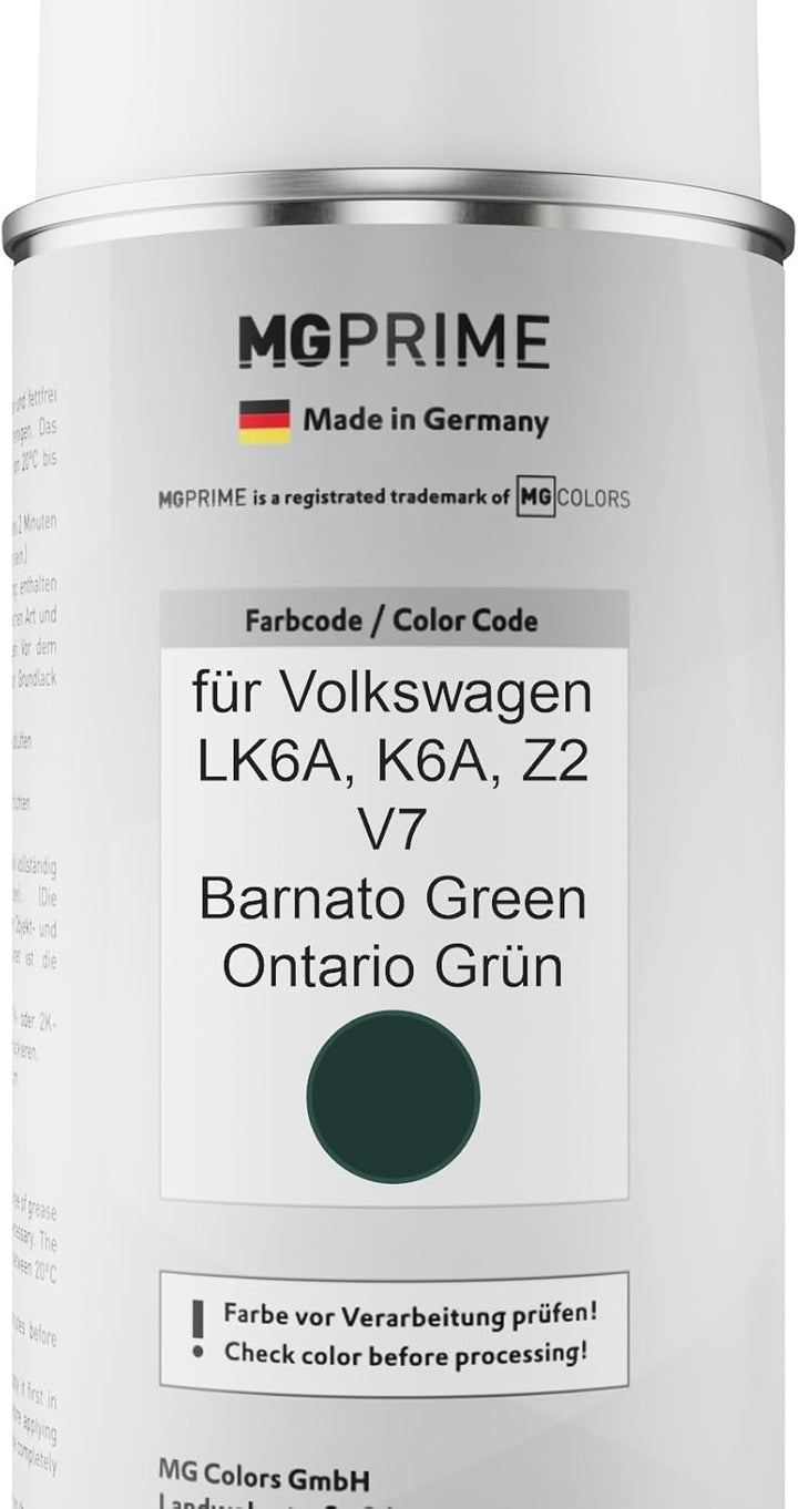 MG PRIME Autolack Sprühdosen Set für Volkswagen VW LK6A / K6A / Z2 V7 Barnato Green/Ontario Grün Bas