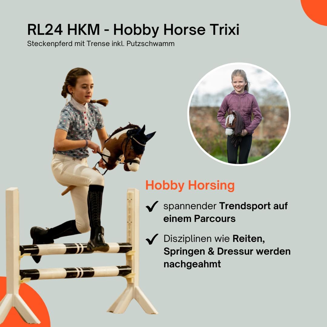RL24 HKM - Hobby Horse inkl MagicBrush | Steckenpferd mit Trense | Spielpferd aus Plüsch mit Holzsto
