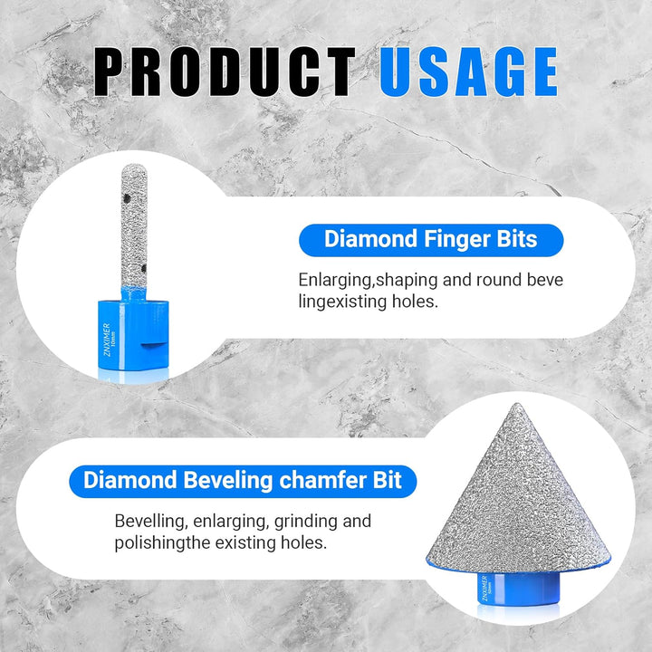 Diamant Fliesenbohrer Set - 10 Teilig 6/6/10/20/35/50/68mm Diamantbohrer mit 10mm und 50mm Fingerfrä