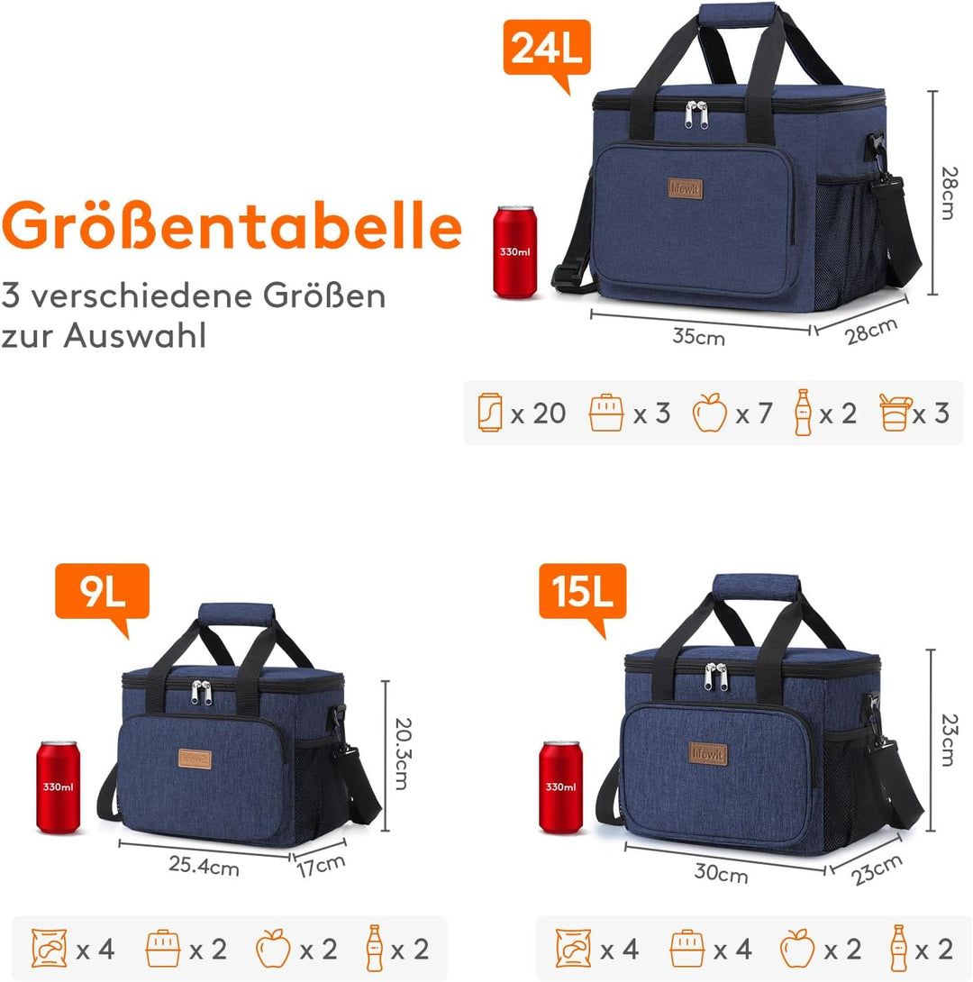 Lifewit Grosse Kühltasche 24L, Thermotasche Isoliertasche Picknicktasche für unterwegs, Lunchtasche,