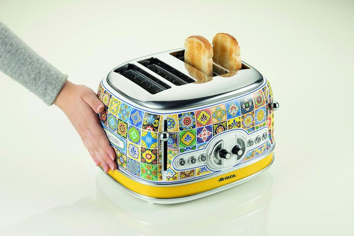 Ariete Toaster 156 Positano, Mediterranes Design, 4 Schlitze mit Separaten Bedienelementen, 6 Bräunu