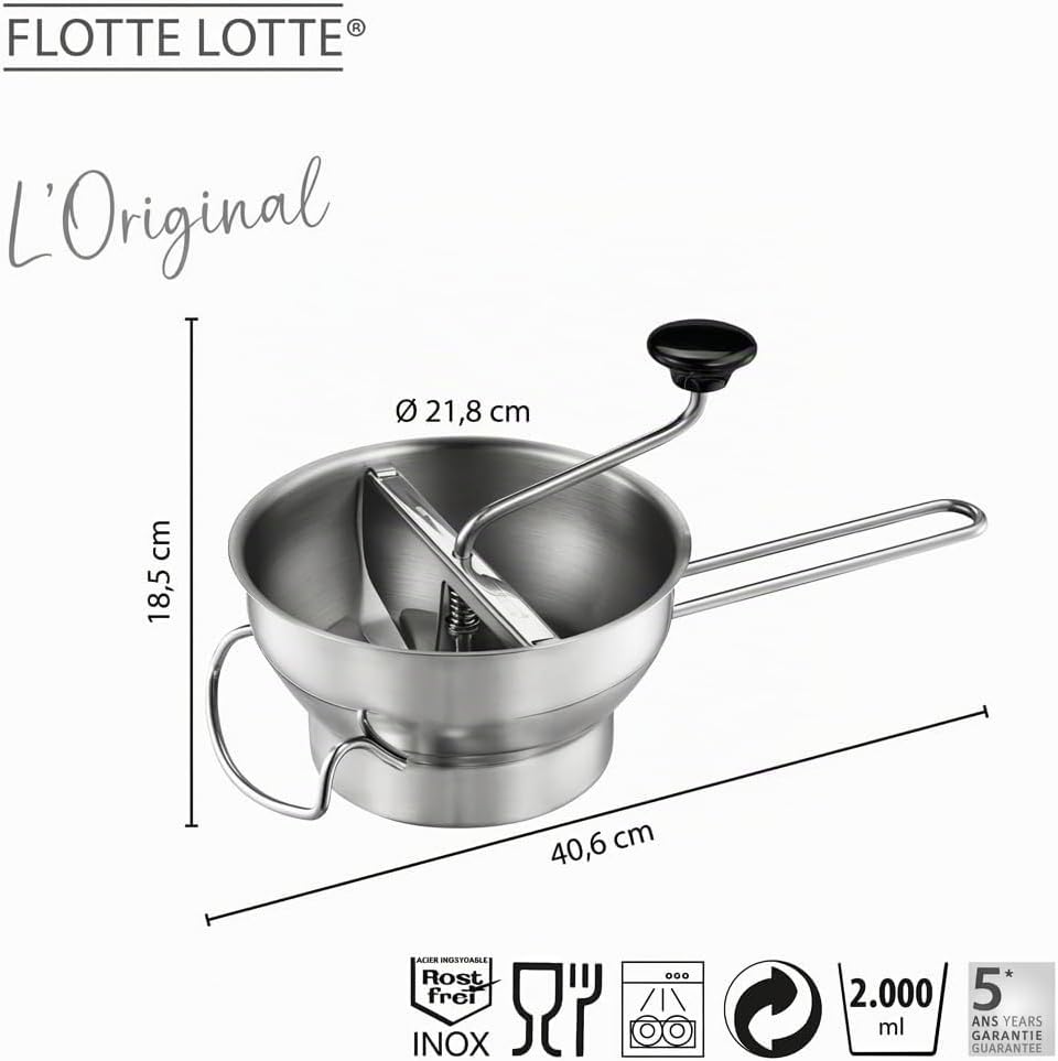 GEFU Passiergerät Flotte Lotte - manuelle Edelstahl-Passiermühle inkl. 3 Lochscheiben mit unterschie