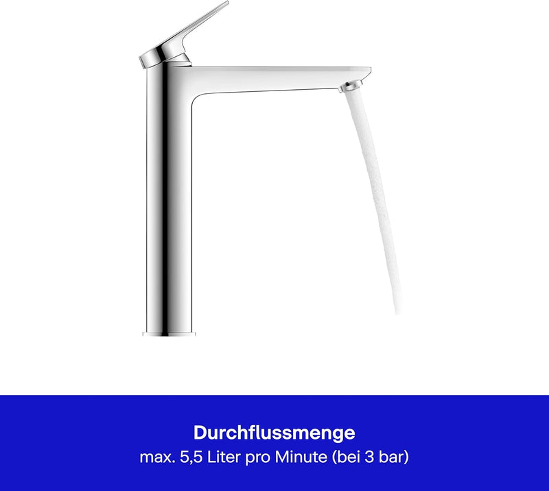 Duravit Wave Waschtischarmatur, Grösse XL (Auslauf Höhe 236 mm), Wasserhahn Bad, Armatur Waschbecken