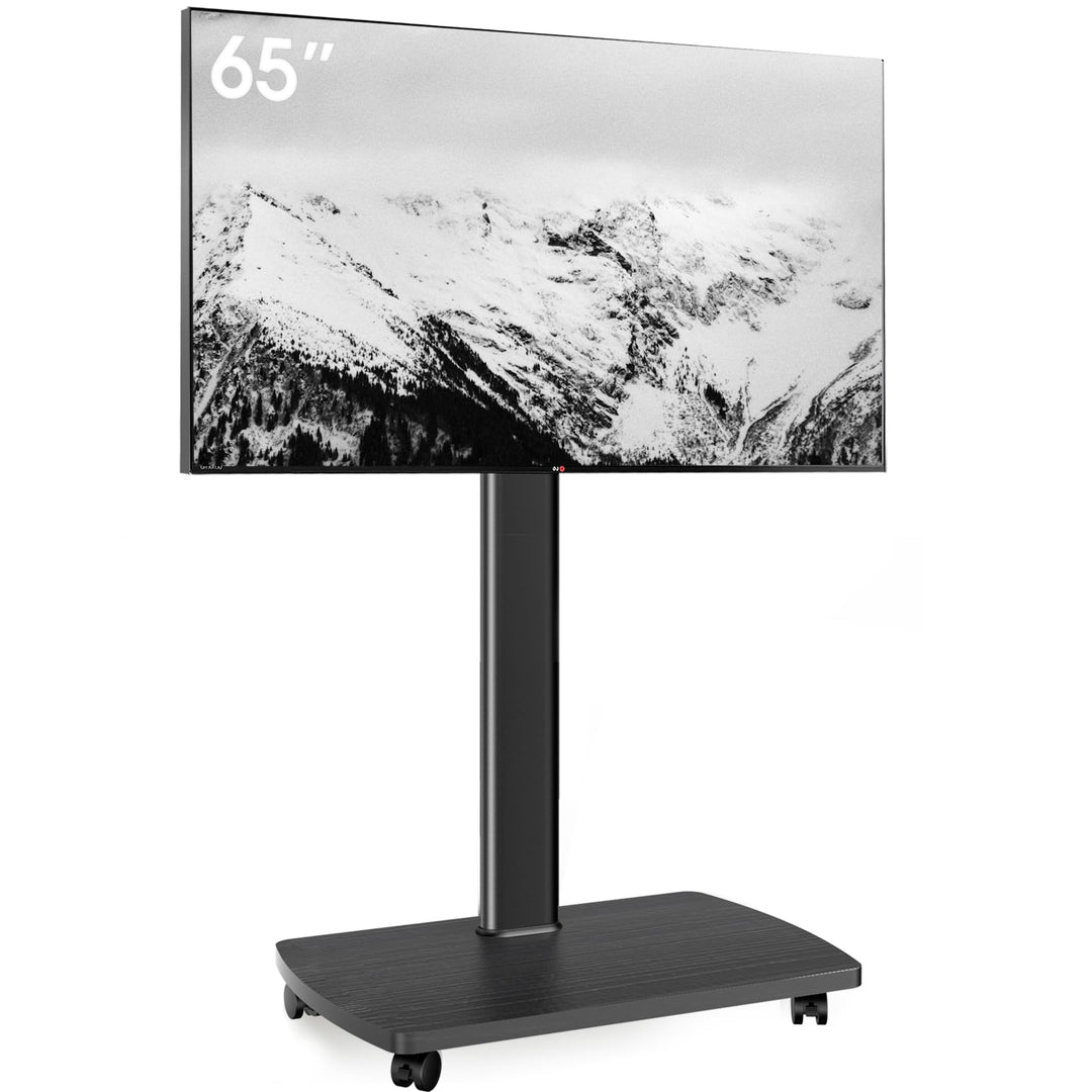 AOKCOS TV Ständer Rollbar mit Holzablage, Fernsehständer auf Rollen für 32-65 Zoll Fernseher, TV Bod