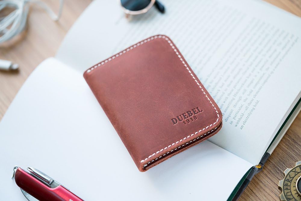 DUEBEL Herren Vollkorn Leder Bifold Reise Brieftaschen/Halter/Case/Protector, Rot