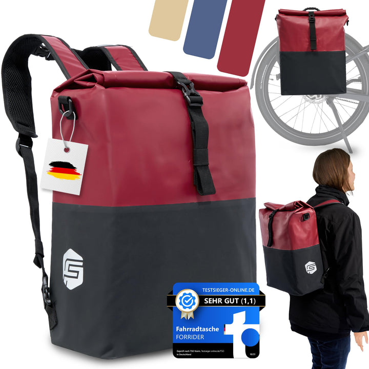 Forrider 3in1 Fahrradtasche für Gepäckträger mit Rucksack Wasserdicht 27L I Gepäckträgertasche Refle