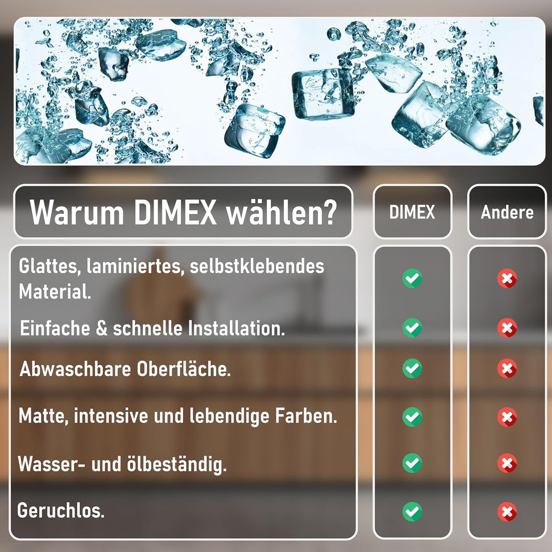 DIMEX Küchenrückwand Folie selbstklebend EISWÜRFEL | Klebefolie - Dekofolie - Spritzschutz für Küche