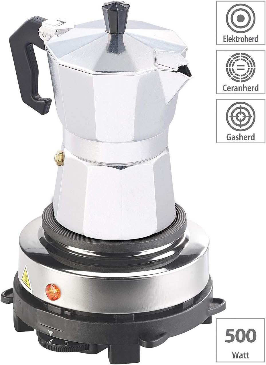 Rosenstein & Söhne Heizplatte: Elektrische Mini-Einzel-Kochplatte & Espresso-Kocher, 500 W, 3 Tassen