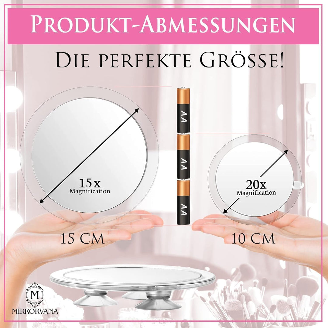 Mirrorvana Spiegel mit 20-facher Vergrösserung und 15-facher Vergrösserung mit Saugnapf für Badezimm