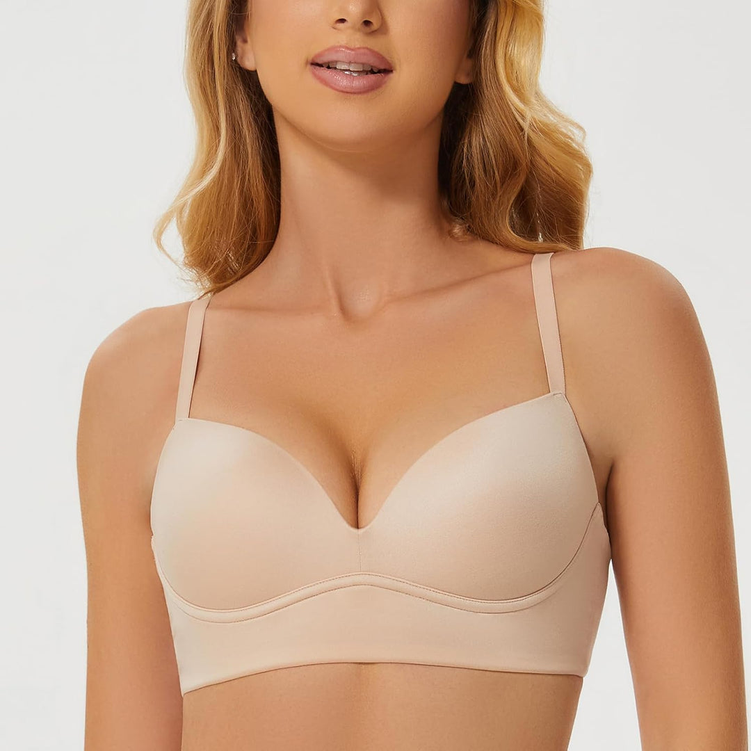 MELENECA Gepolsterter Nahtloser kabelloser Push-up-BH für Damen mit Halt und Hebung 70D Beige, 70D B