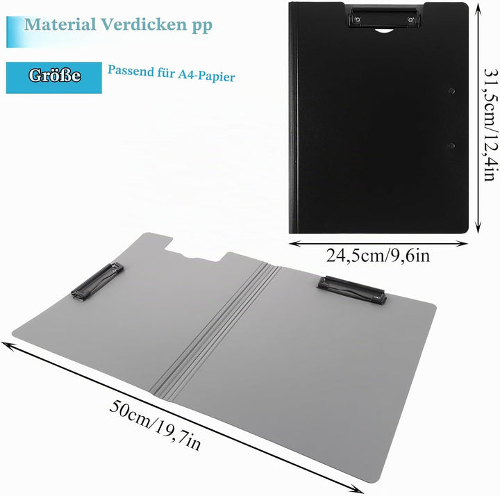 FWEEK 10 Stück Klemmbrett A4, Klemmbrettmappe mit Deckel, Klemmbrettmappe A4, Schwarz Kunststoff Ord