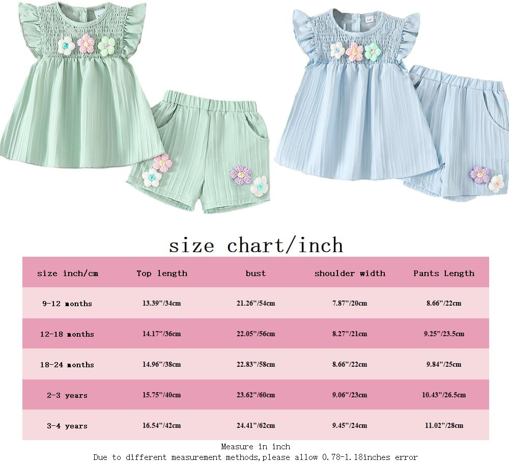 Kleinkind Baby Mädchen Kleidung Blumen Rüschen T-Shirts Tops Shorts Süsse Sommer Kleidung Sets 18-24