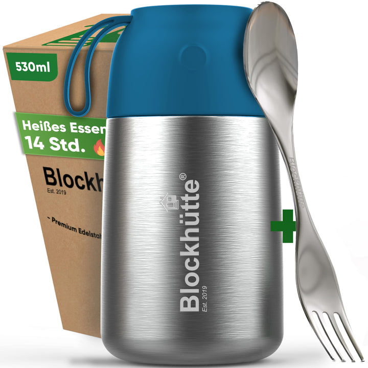 Thermobehälter Blockhütte aus Edelstahl I 530 ml I Erwachsene bis 14 Std. I Thermo-Lunchbox für Erwa