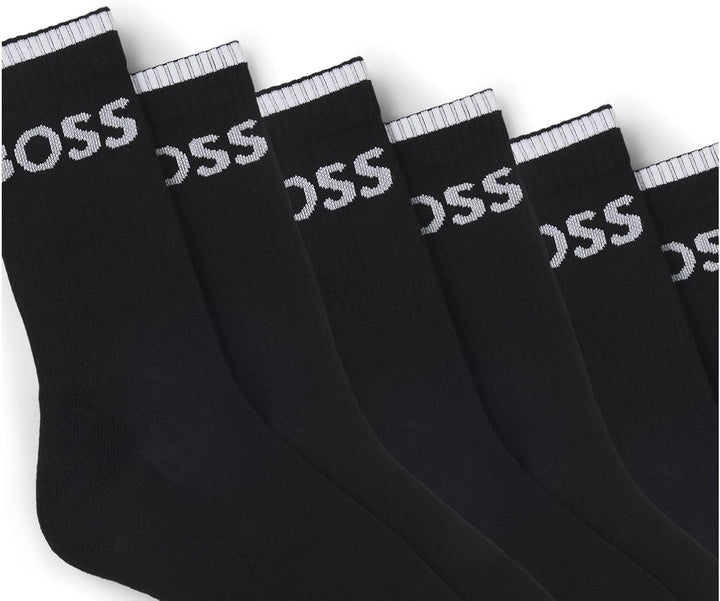 BOSS Herren 6P QS Stripe CC Sechser-Pack kurze Socken aus geripptem Baumwoll-Mix 39-42 -001 black, 3