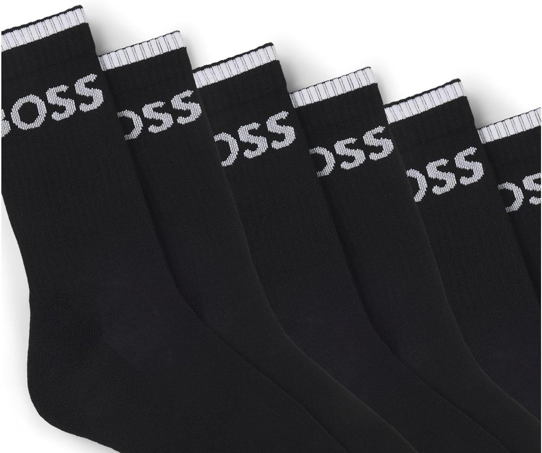 BOSS Herren 6P QS Stripe CC Sechser-Pack kurze Socken aus geripptem Baumwoll-Mix 39-42 -001 black, 3