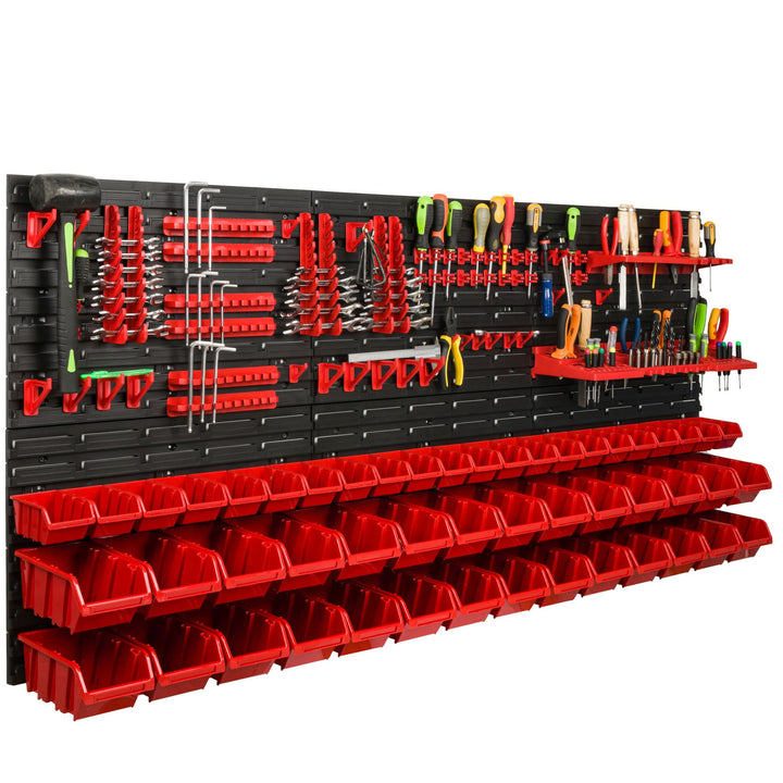 Lagersystem Werkstattregal | 172 x 78 cm | 50 stck. Box | Wandregal mit Werkzeughalterungen und Stap