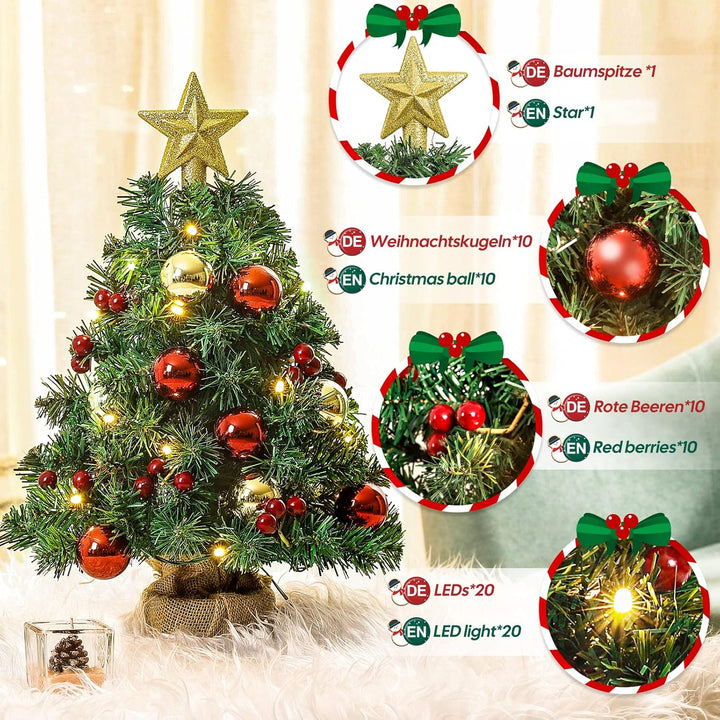 Yorbay Mini Weihnachtsbaum mit 20 warmweiss LEDs 8 Licht Modi, Tannenbaum mit Stern-Baumspitze und D