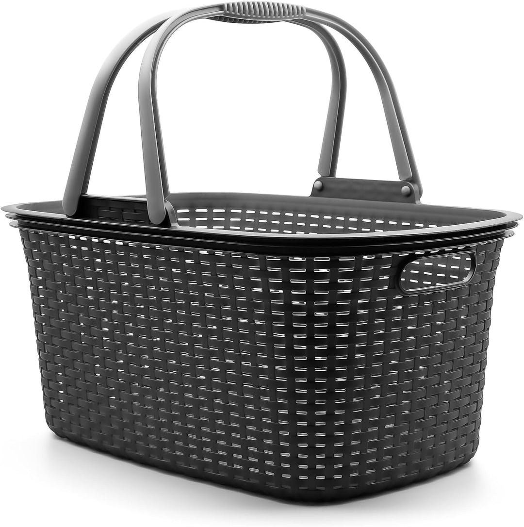 BigDean 3 Stück Wäschekorb mit Henkel 35L Rattan Design – Wäschewanne Made in Germany, 3 Stück