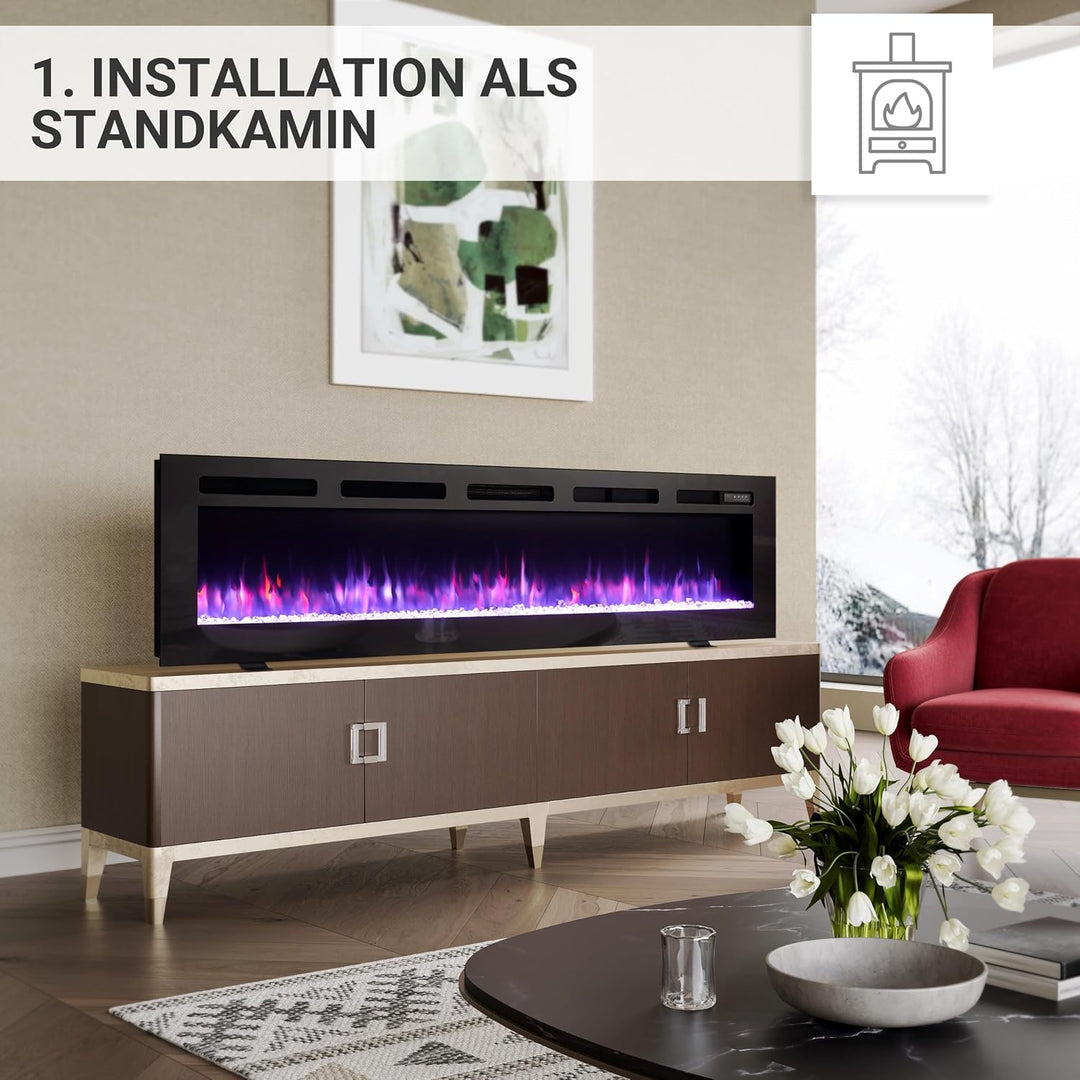 BALDERIA Leif 60" Elektrokamin - Elektrischer Stand-, Wand- oder Einbaukamin mit Heizung 1000/2000 W