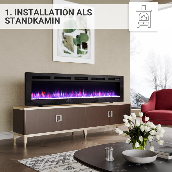 BALDERIA Leif 60" Elektrokamin - Elektrischer Stand-, Wand- oder Einbaukamin mit Heizung 1000/2000 W