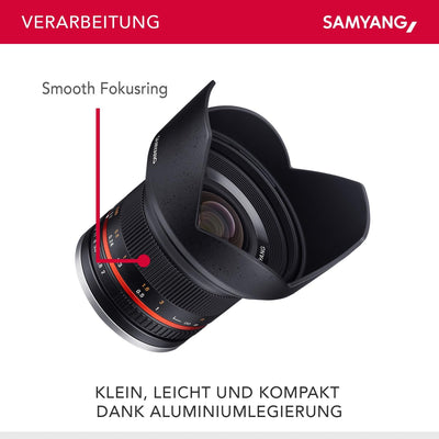 Samyang 12mm F2.0 MFT schwarz - Weitwinkel Festbrennweite für Micro Four Thirds Anschluss, manueller